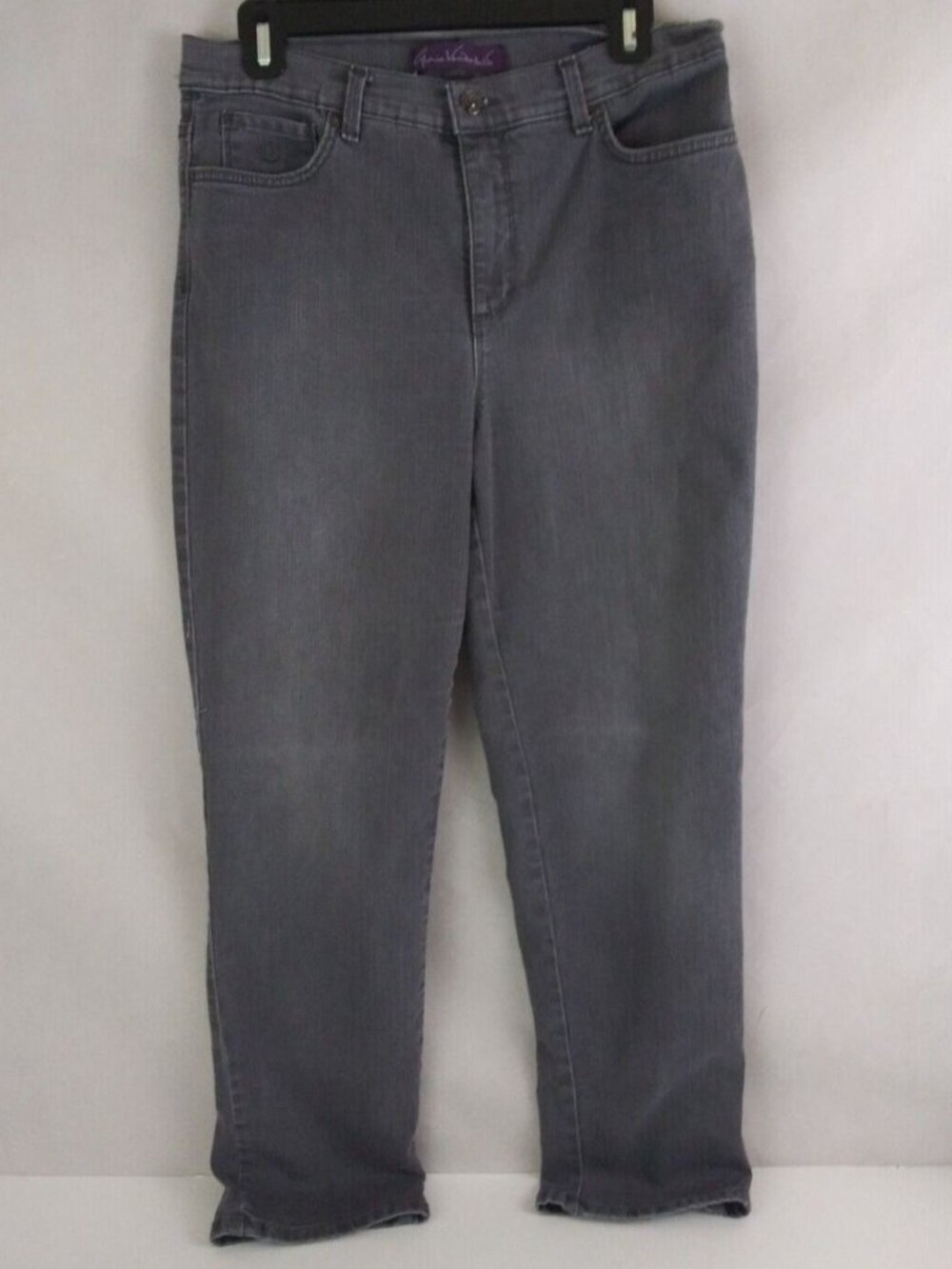 Gloria Vanderbilt Amanda Charcoal Gray Distressed Straight Leg Jeans Size 12P
